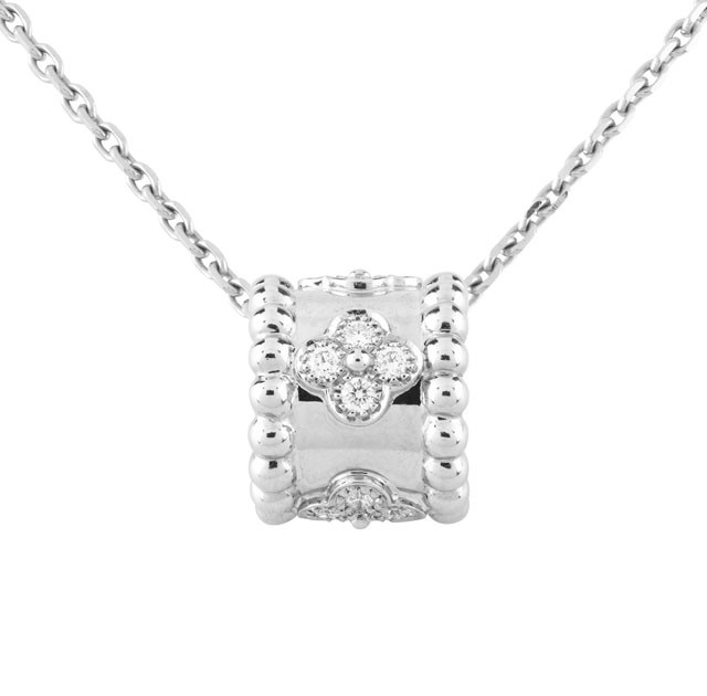 Perlée Pendant with Diamond Motifs in White Gold