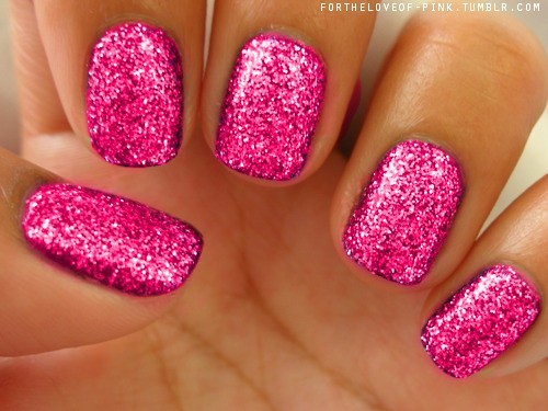 Pink Glitter Nails